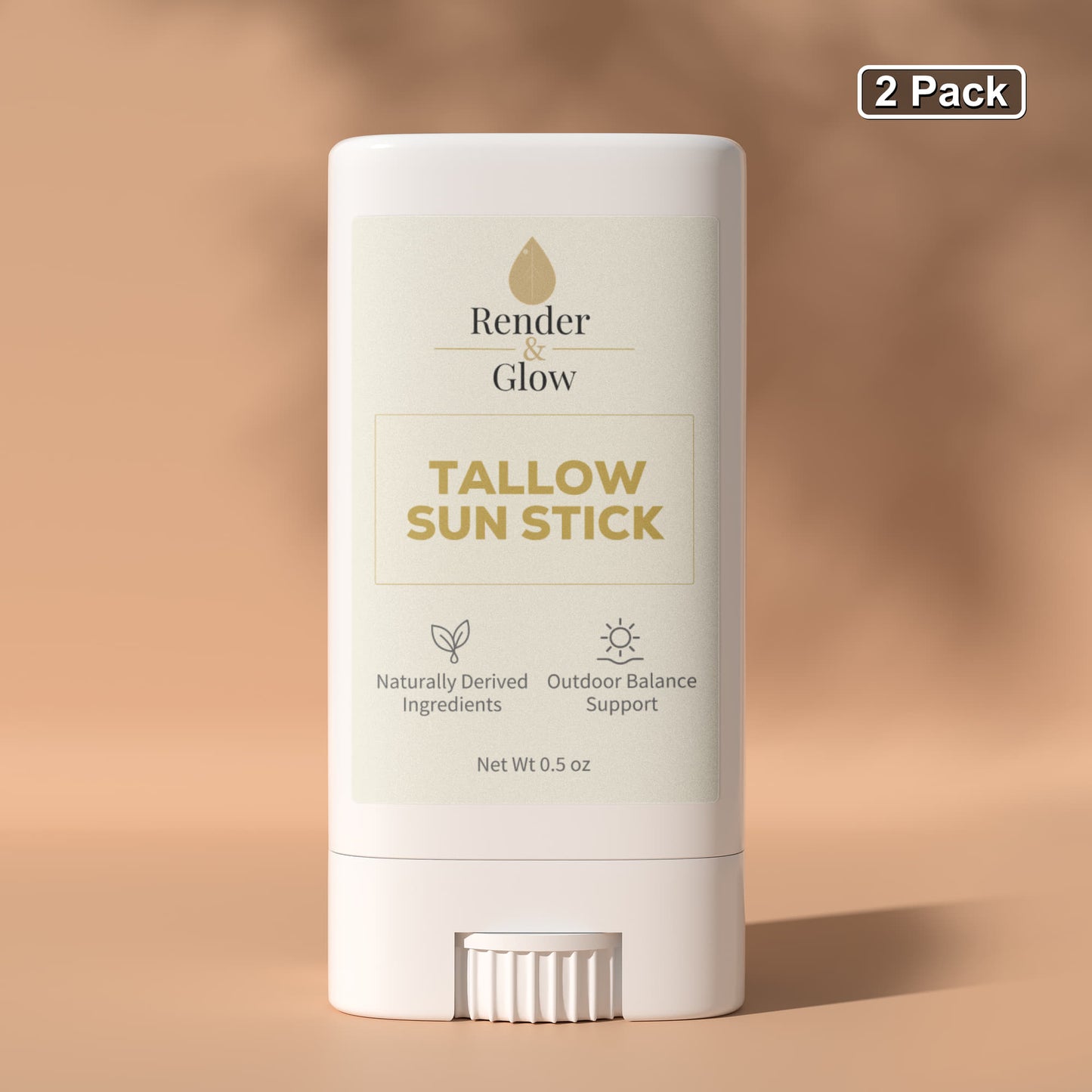 Render & Glow Tallow Sun Stick 2-Pack features mineral balm in white tubes with zinc oxide and natural ingredients.